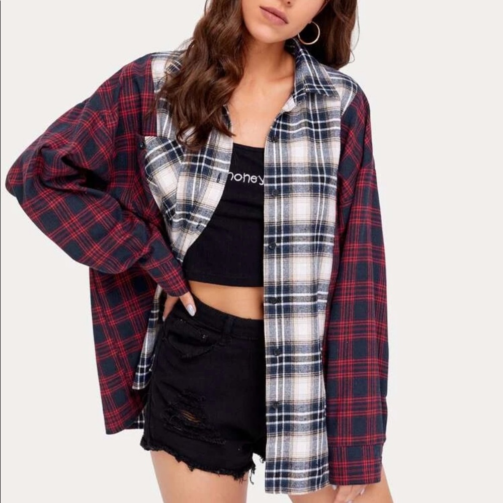 ✨ SOLD ✨ ROMWE | Plaid Sliced Overshirt